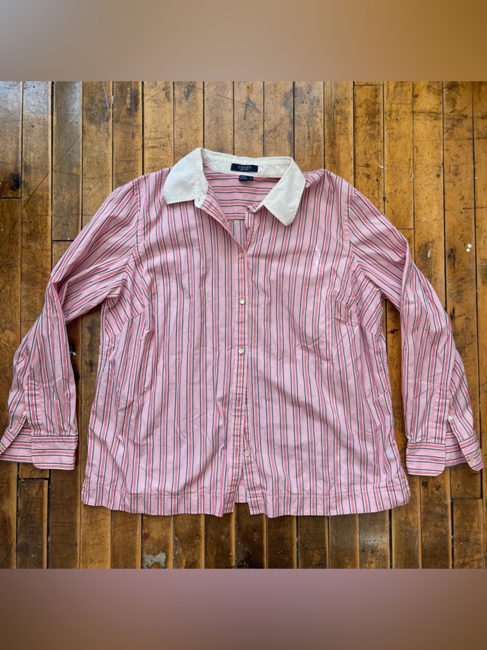 vintage chaps pink stripped buttons down